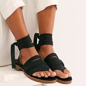 Free People Sun Valley Black Wrap Leather Lace-Up Sandals